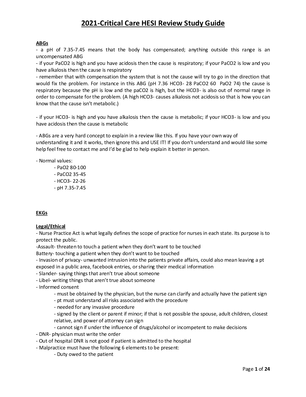 Preview image for 2021-Critical Care HESI Review Study Guide